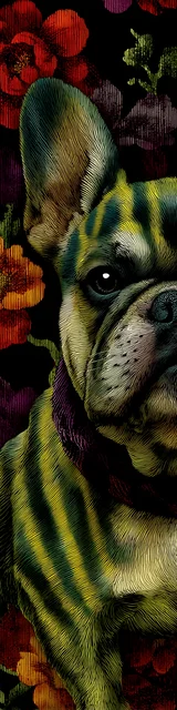 Free dog bookmarks featuring a striped french bulldog dark bookmark